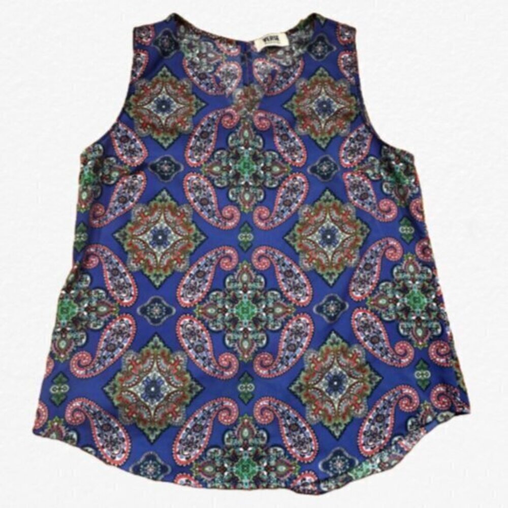 Blue and Pink Sleeveless V Neck Top